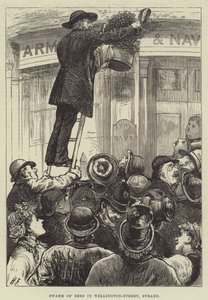 ウェリントン通り、ストランドのミツバチの群れ 作： Harry Furniss